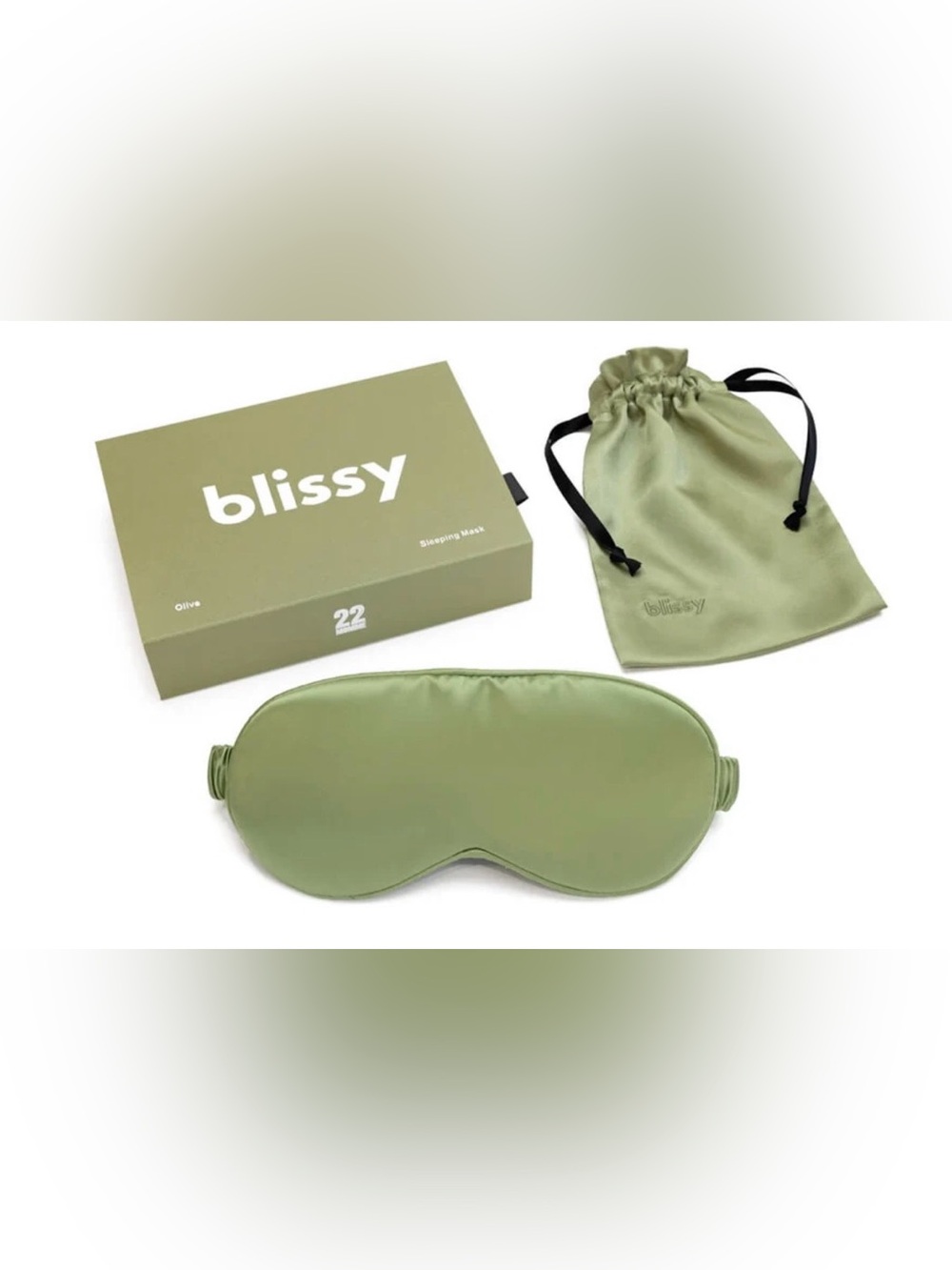 Blissy Olive 100% Mulberry Silk Sleep Mask with Travel Pouch NIB